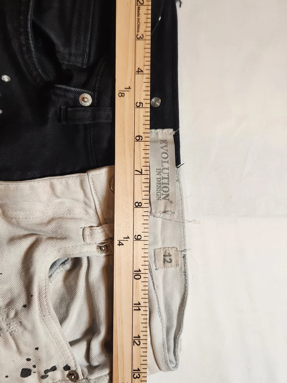 Evolution In Design Boys Split Color Paint Splatter Distressed Cargo Jeans Sz 12